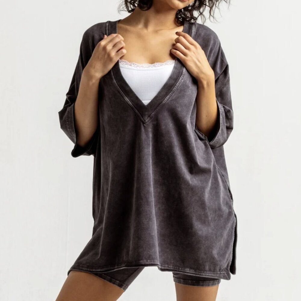 Casual Charcoal Gray Women's Top